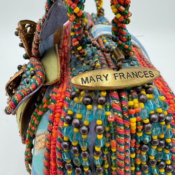 Mary Frances floral motif beaded bag teal orange green *read* - Picture 7 of 16